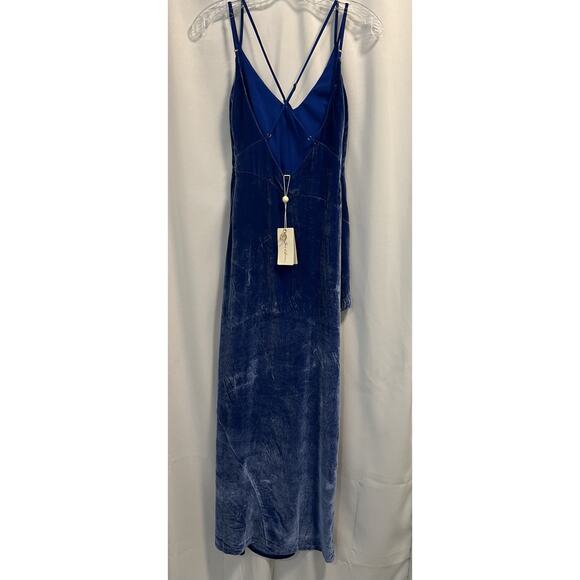 For Love & Lemons | NWT Nadine Velvet Side Slit Maxi Strappy Blue Dress - XS - Picture 5 of 11